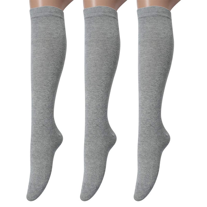 Leotruny 3 Pairs Women's Knee High Socks Cotton Opaque socks(C03-3 Pairs Gray) - Image 1